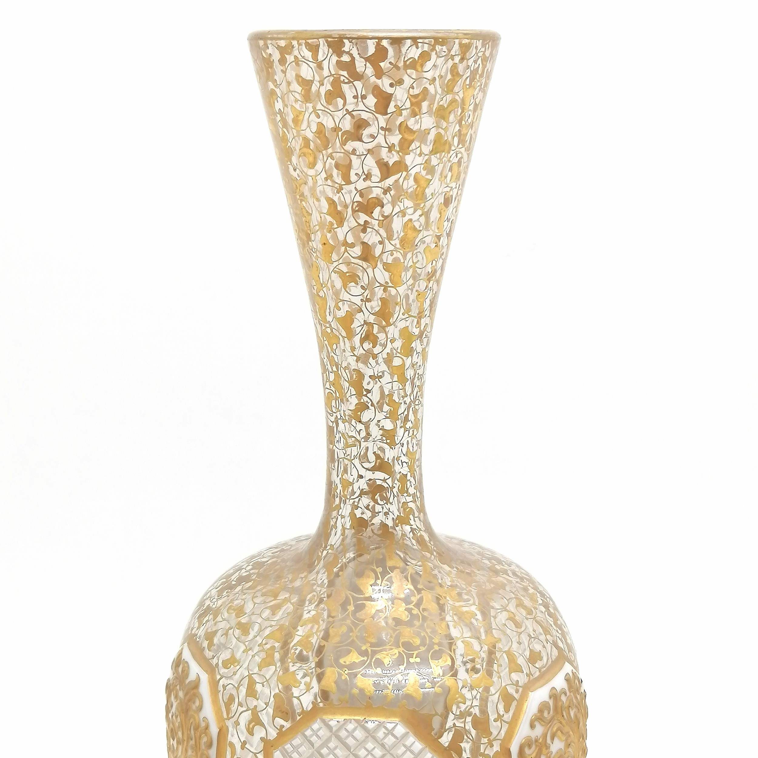 Antique Bohemian overlaid glass vase with profuse gilt decoration & decorative panels - 36cm - Image 3 of 5
