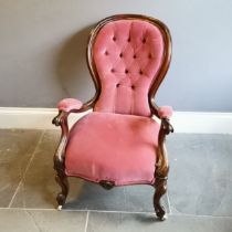 Victorian button back rosewood open arm chair - 60cm wide x 90cm high