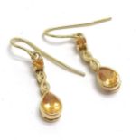 Pair of unmarked 18ct gold diamond & pear shaped citrine stone set drop earrings - 3cm & 4.2g