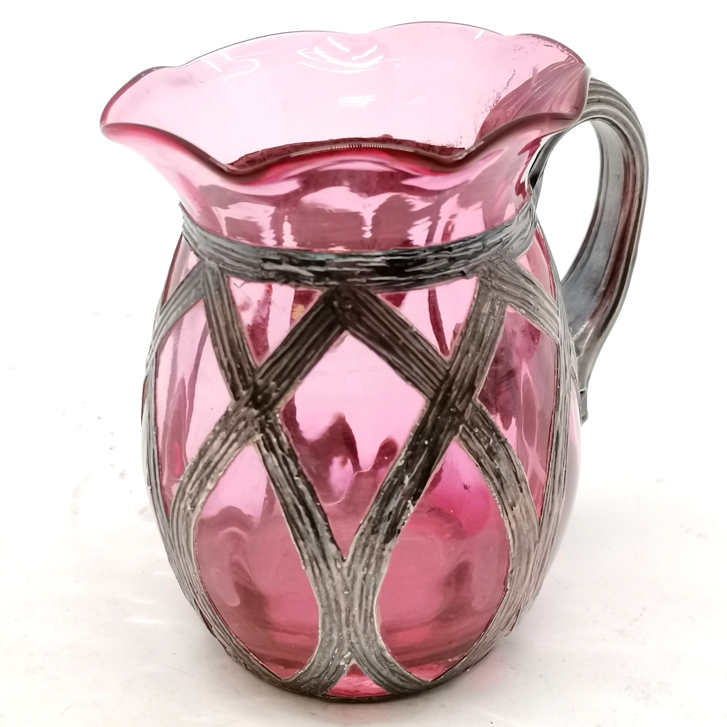 Cranberry glass vase with silver hallmarked mount and handle - 9cm high & no obvious damage - Bild 2 aus 3