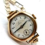 Omega 9ct gold Dennison cased manual wind wristwatch on a 9ct hallmarked gold bracelet - 25mm case &