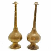 Pair of Antique (?) Eastern brass rosewater sprinklers - 22cm high