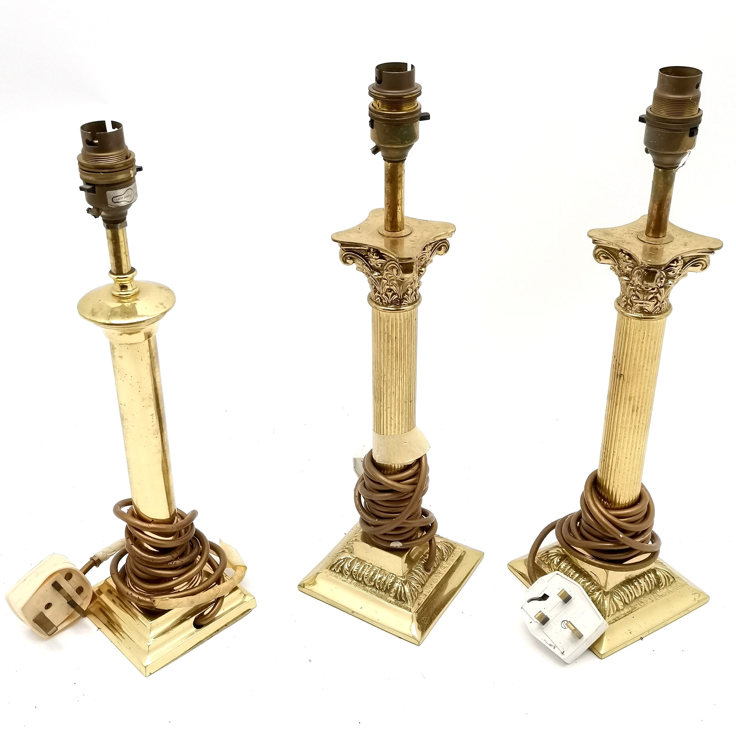 3 x brass table lamps comprising pair of corinthian columns (40cm high) - Image 2 of 3