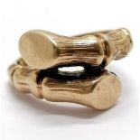 9ct hallmarked gold bamboo design twist ring by C P S Jewellery Co Ltd - size N½ & 4.3g