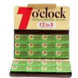 Vintage 7 o'clock razor blades complete card of 20 pacekts of 5 blades - opened out 28cm x 20cm