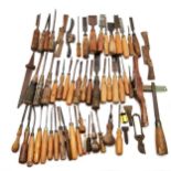 Collection of various vintage tools, to include chisels, screwdrivers and spokeshaves etc.