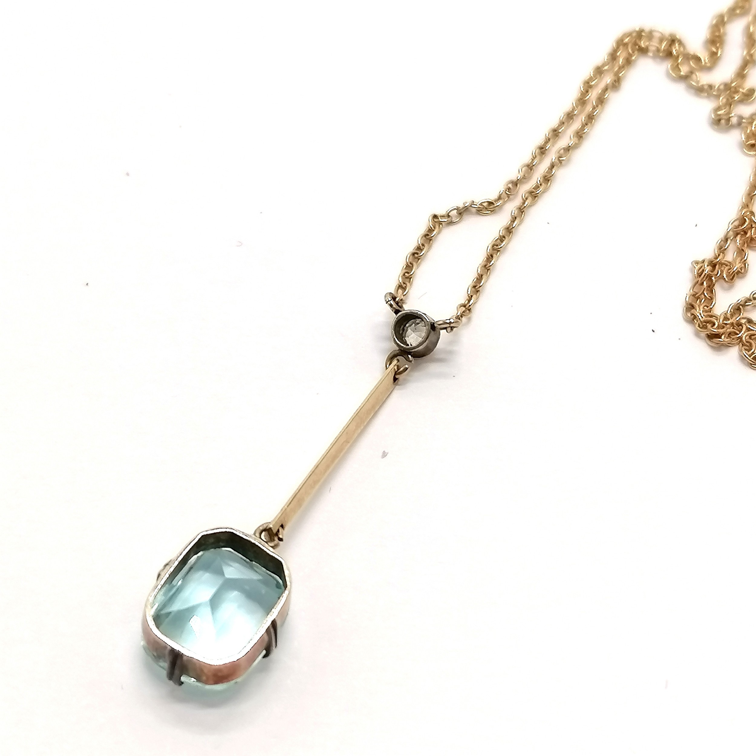 Antique unmarked gold blue & white stone set pendant (3cm drop) on an a/f gold neckchain with - Image 3 of 3