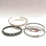 5 x silver marked bangles inc diamond set, amethyst, mother of pearl etc - total weight 66g - SOLD