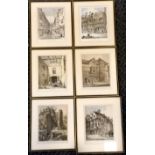 Set of 3 framed engravings Domestic Architecture, 37cm wide x 42cm high, another similar but