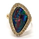 14ct marked gold black opal & diamond cluster ring - size N½ & 4.9g total weight