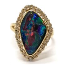 14ct marked gold black opal & diamond cluster ring - size N½ & 4.9g total weight
