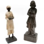 2 figures inc carved wooden figure of a lady (36cm)