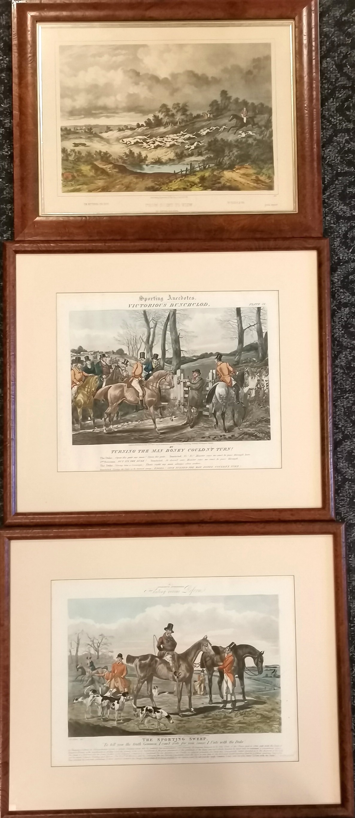 3 x antique framed hunting prints inc 2 x Sporting Anecdotes by Henry Alken - largest frame 45cm x - Image 3 of 3