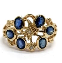 9ct hallmarked gold sapphire & diamond fancy ring - size N & 2.8g total weight