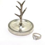 1909 silver ring tree - 7cm diameter x 7.5cm high t/w silver white stone ring - total weight (lot)
