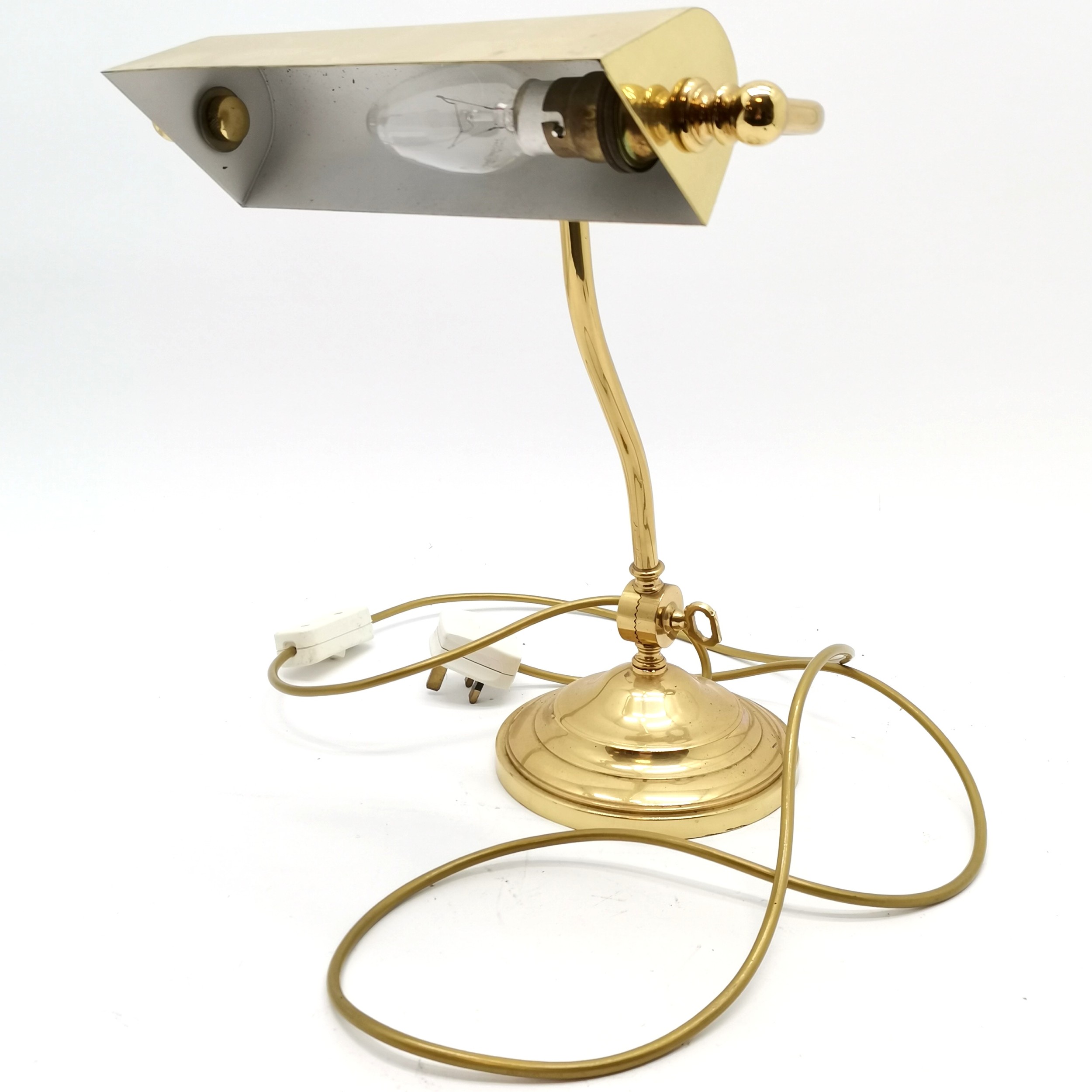 Adjustable brass bankers lamp ~ 32cm high - slight losses otherwise in good used condition