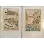 Ivan Dobroruka 2 x framed etchings ~ Serenade for the Princesses (artists proof) & Castle of the sea