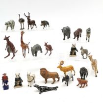 Qty of lead zoo / wildlife animals inc gorilla with moveable arm, elephant, 2 giraffes (1 a/f),