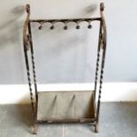 Antique wrought iron stick stand with brass & steel drip tray (Rd 473759) - 83cm high x 44cm wide