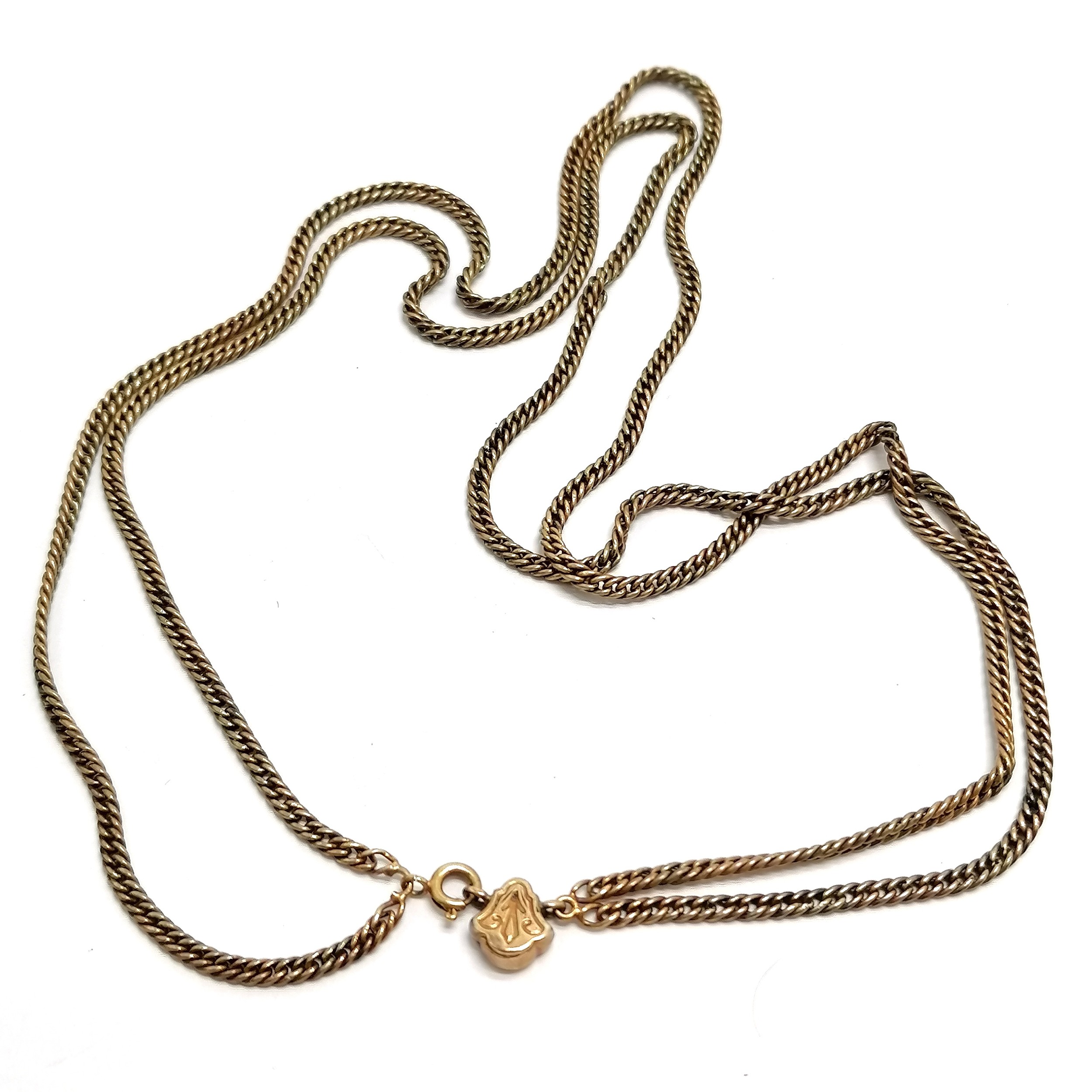 Antique unmarked (touch tests as 14ct) gold double neckchain (constructed from antique albertine - Image 2 of 2