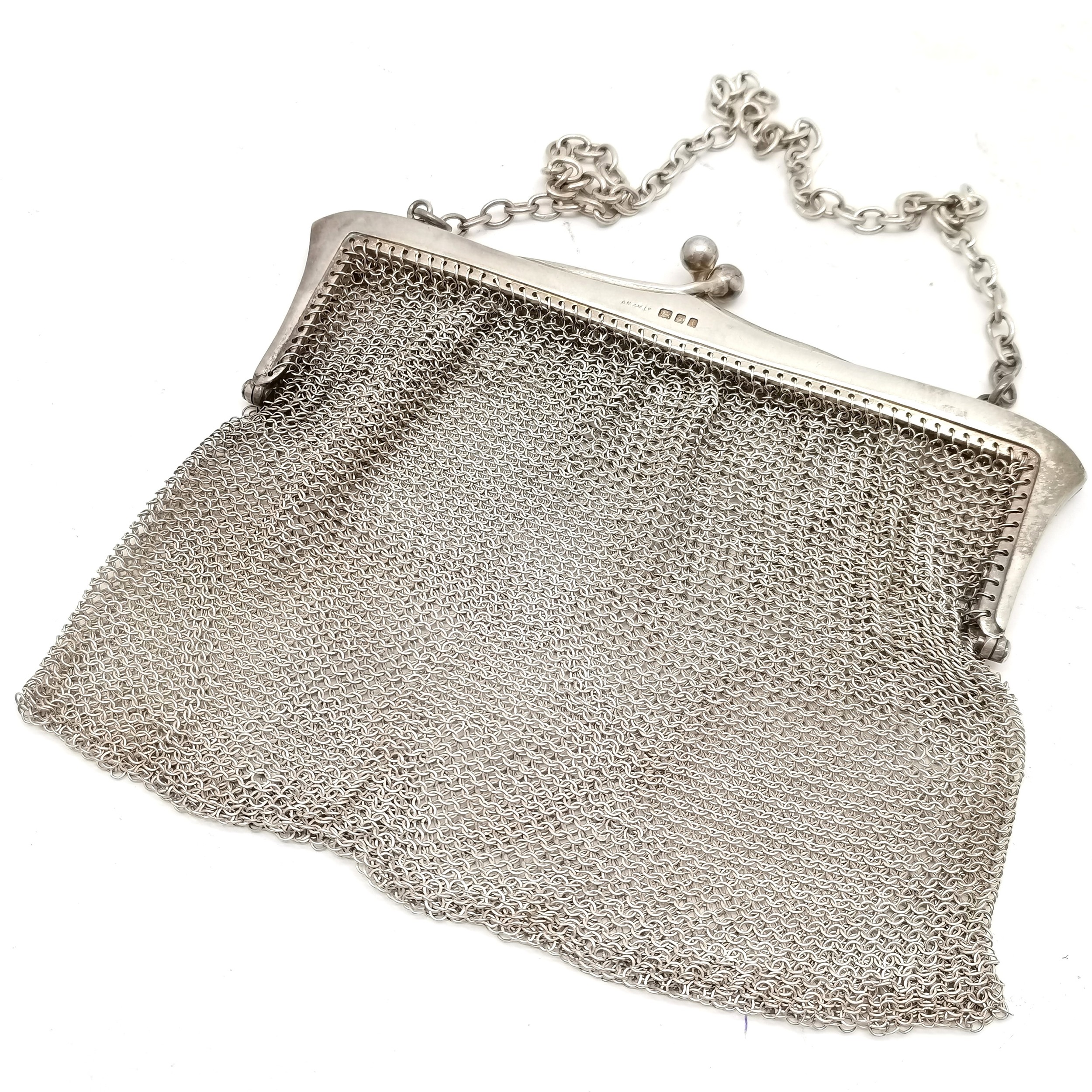 1924 silver mesh purse by AM&M Ld (13cm x 13cm and slight a/f) t/w silver napkin ring & silver - Image 3 of 4