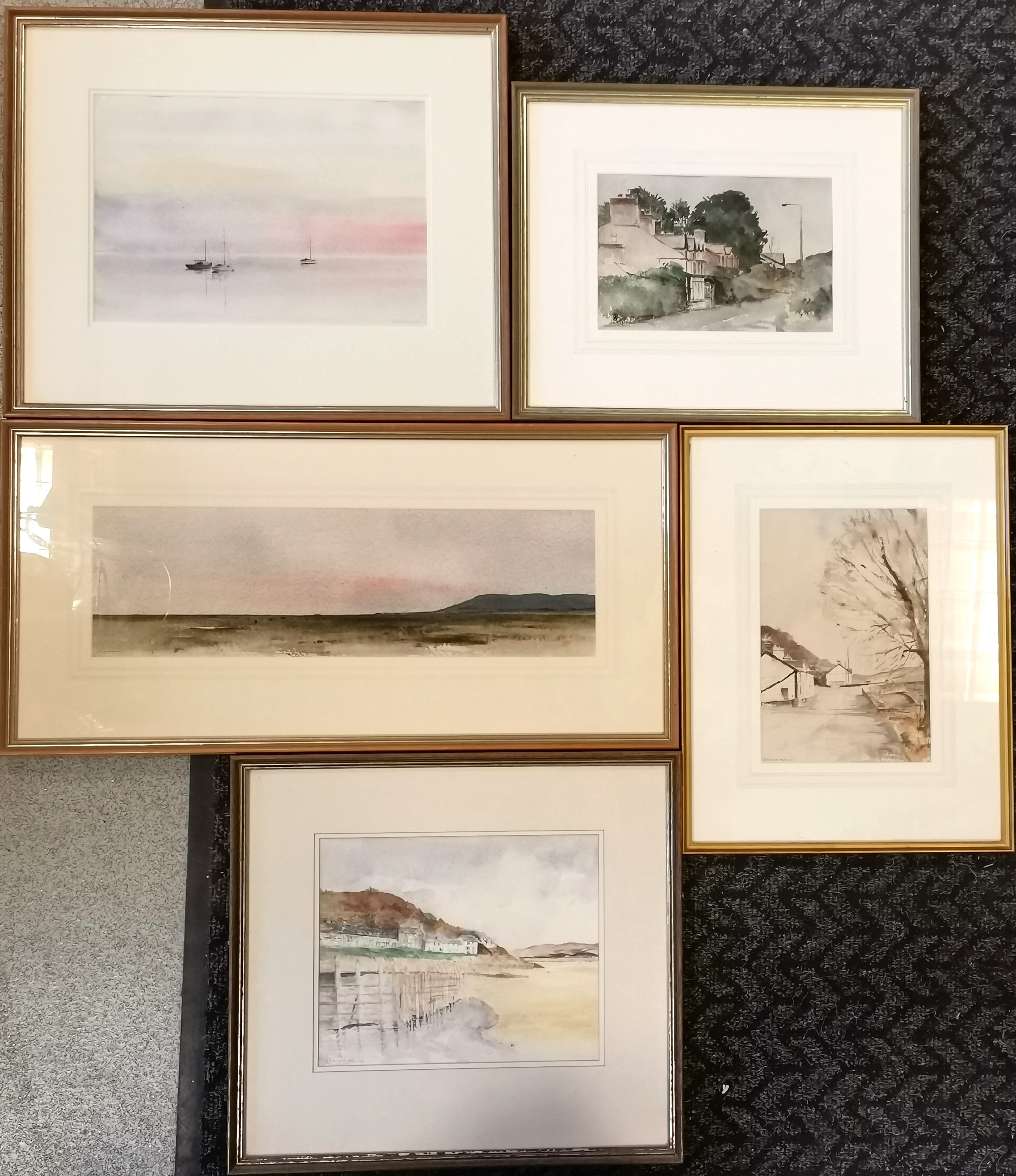 Edward Morris 5 x framed watercolour paintings - largest frame 34.5cm x 69.5cm