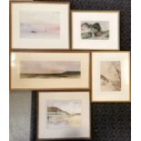 Edward Morris 5 x framed watercolour paintings - largest frame 34.5cm x 69.5cm