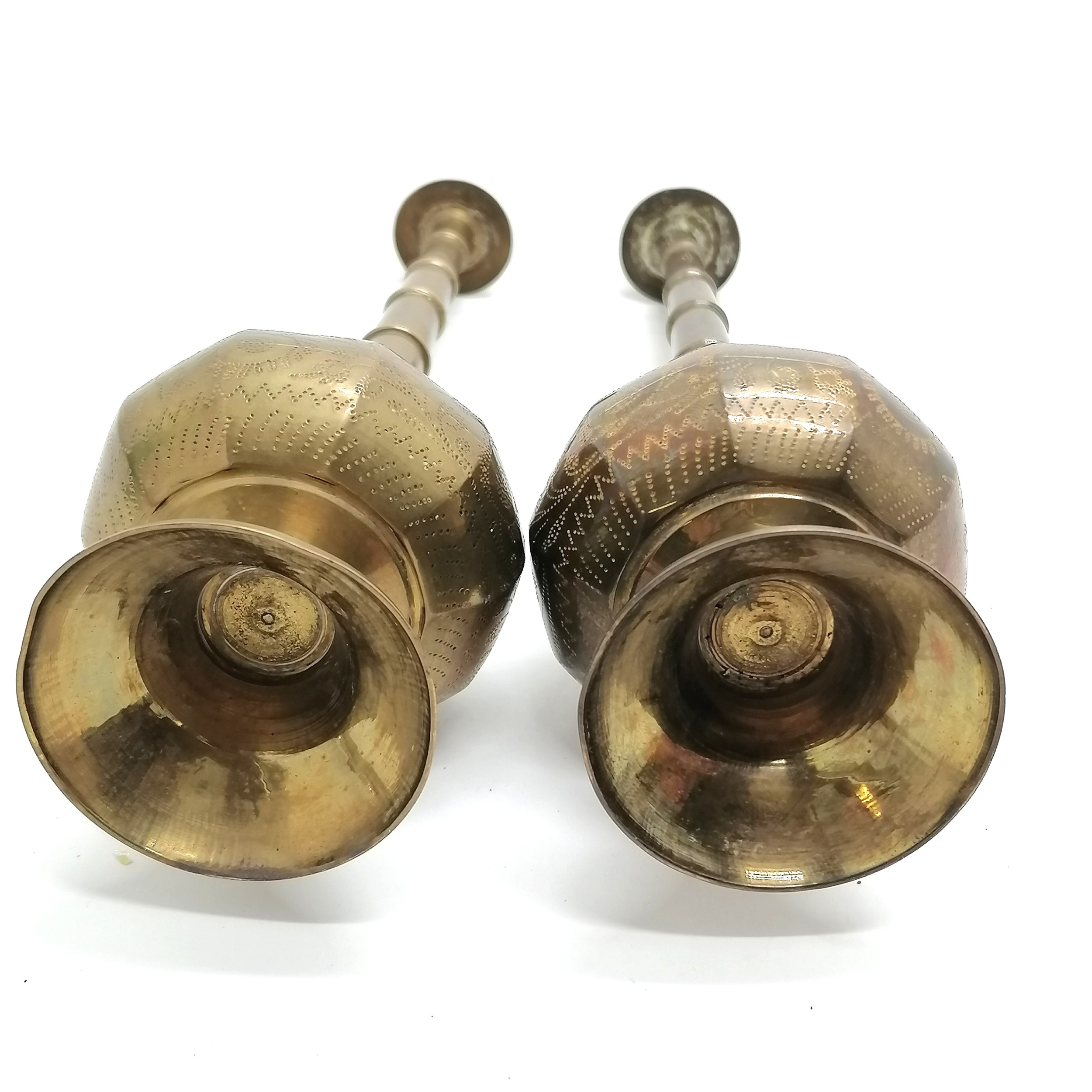 Pair of Antique (?) Eastern brass rosewater sprinklers - 22cm high - Image 2 of 3