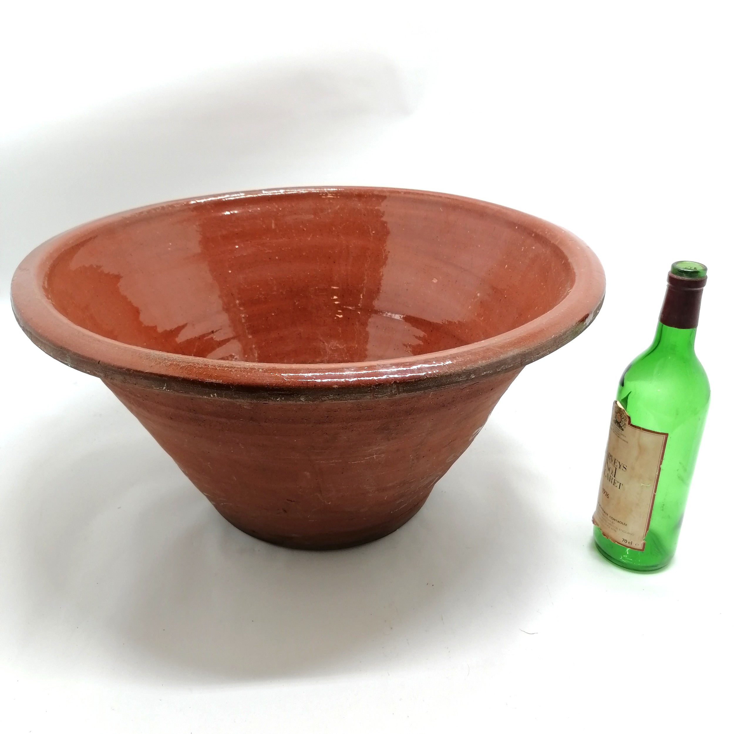 Antique brown glazed terracotta 53cm dairy bowl - 26.5cm high with no obvious damage t/w yellow - Image 4 of 4