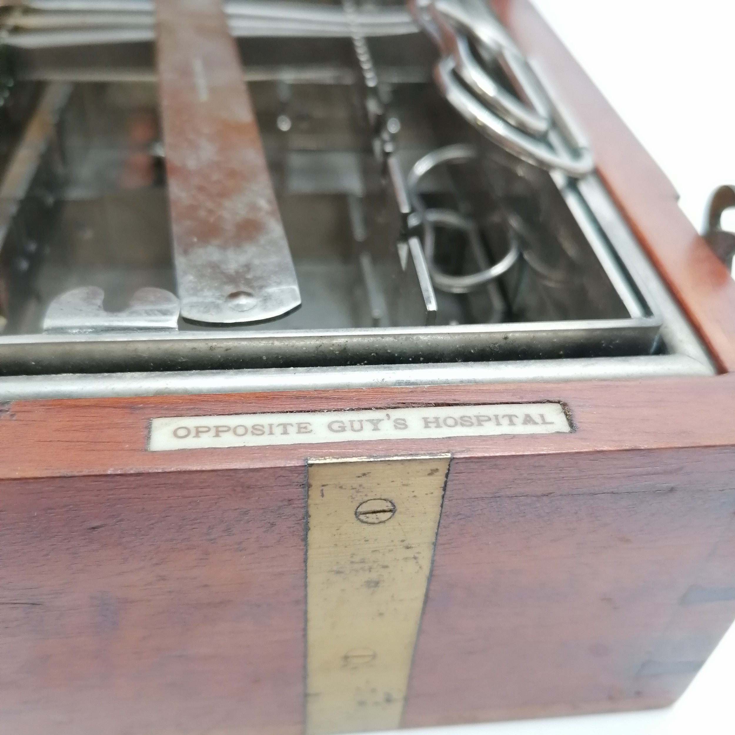 Antique mahogany & brass bounded medical box by Down Brothers (opposite Guys Hospital) with life out - Image 7 of 8