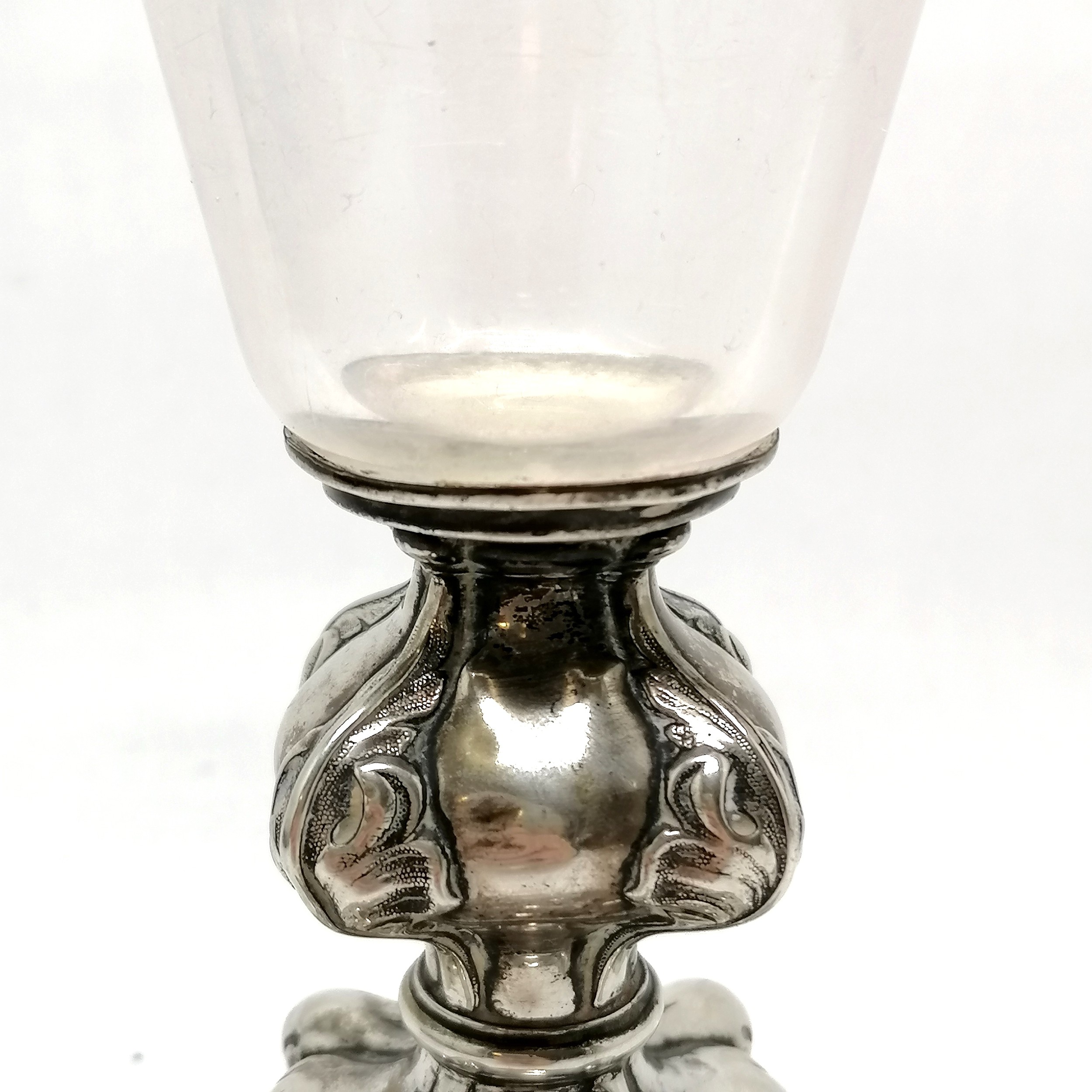 Antique silver plated vessel with antique glass bowl - 25.5cm high ~ has obvious wear - Image 3 of 4
