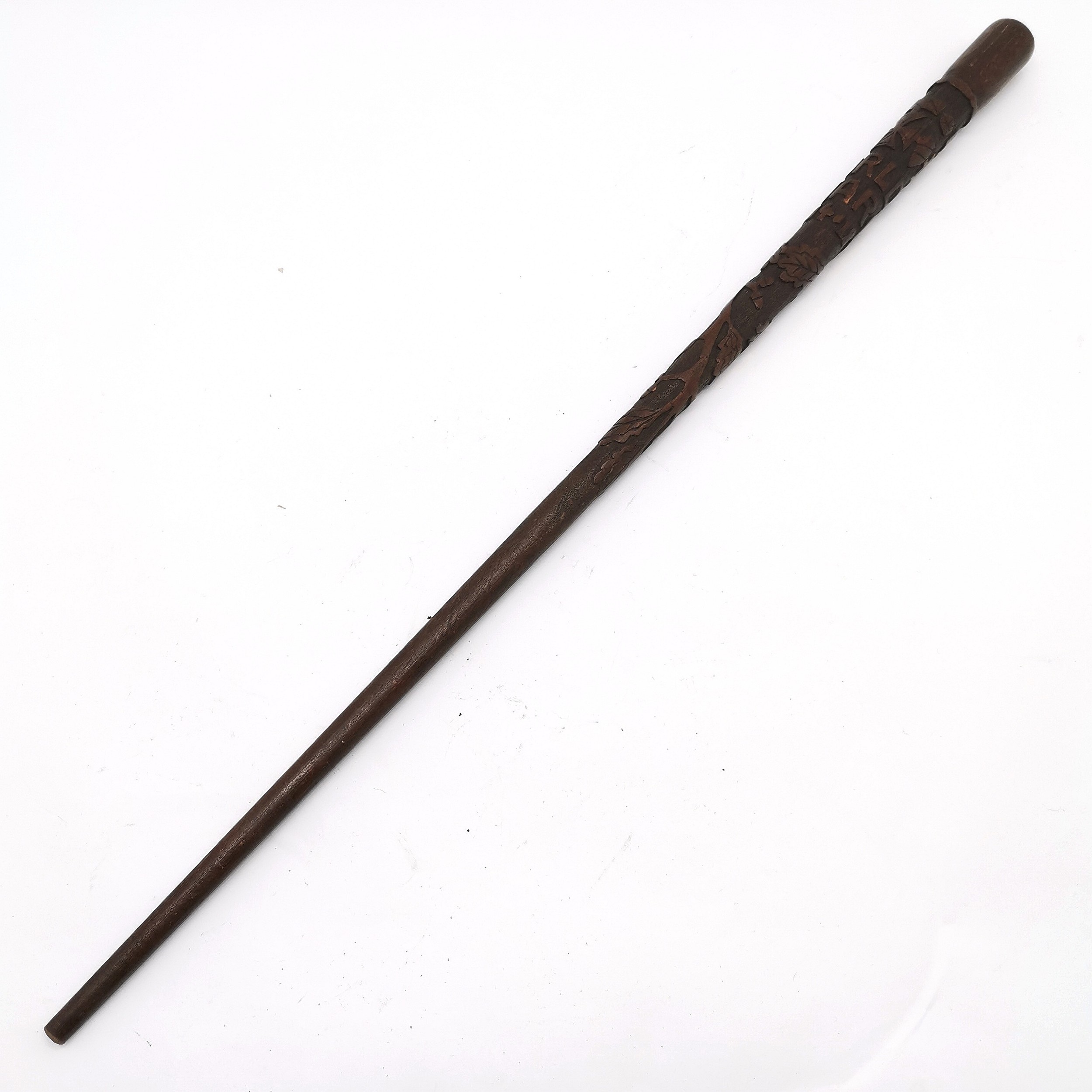 1914/18 hand carved walking stick with iron cross and oak leaf detail - 84cm long - no obvious signs - Image 2 of 3