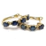 Pair of 9ct hallmarked gold sapphire / diamond hoop earrings - 1.8cm drop & 2.2g total weight