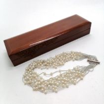 Multi-strand pearl necklace with silver clasp - 43cm long