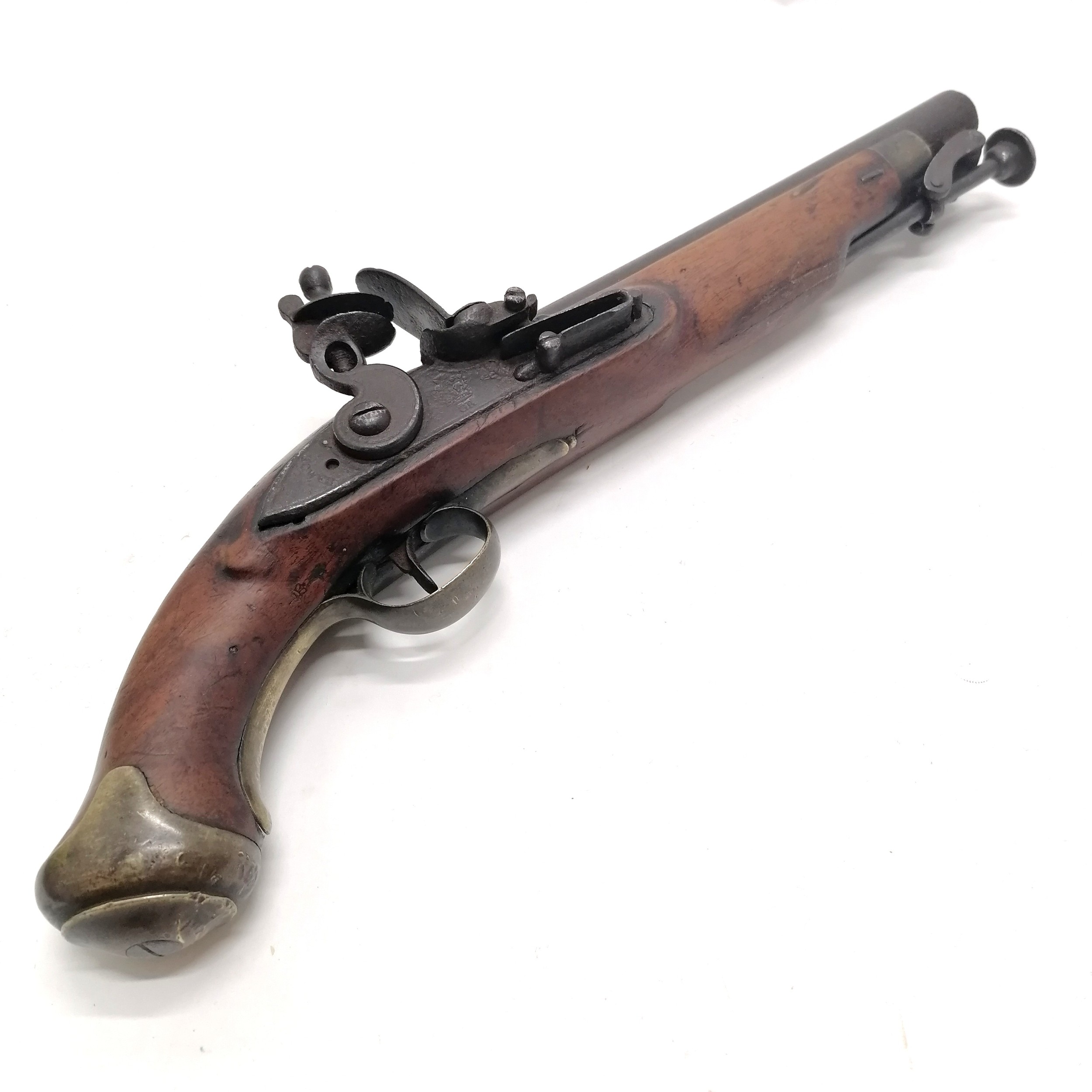Antique c.1800 tower lock flintlock pistol with GR crown mark and has touchmarks to barrel & stamped - Image 11 of 11