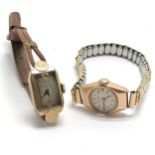 2 x 9ct gold cased ladies manual wind Art Deco wristwatches - Hirco & Everite on leather & gold
