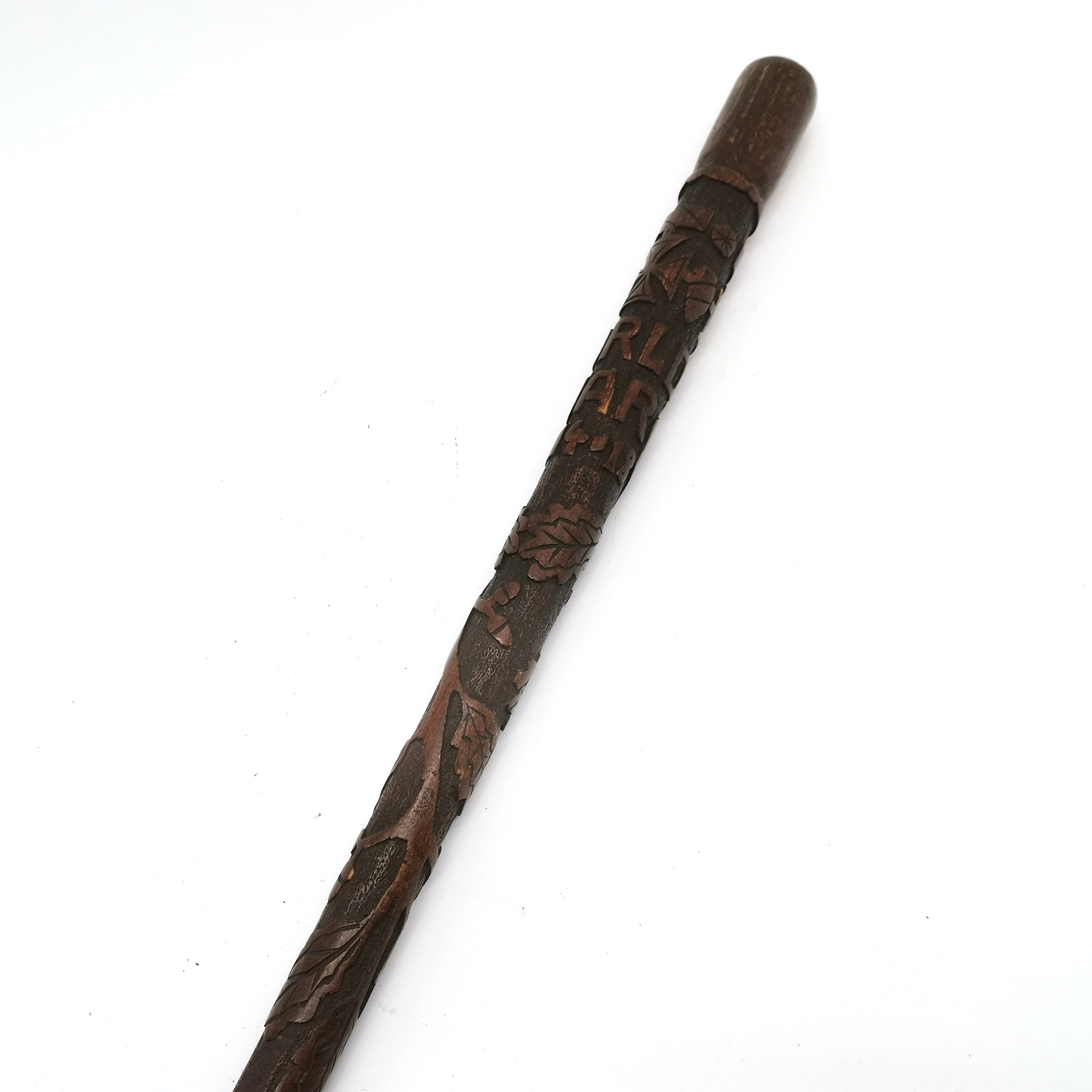 1914/18 hand carved walking stick with iron cross and oak leaf detail - 84cm long - no obvious signs - Image 3 of 3