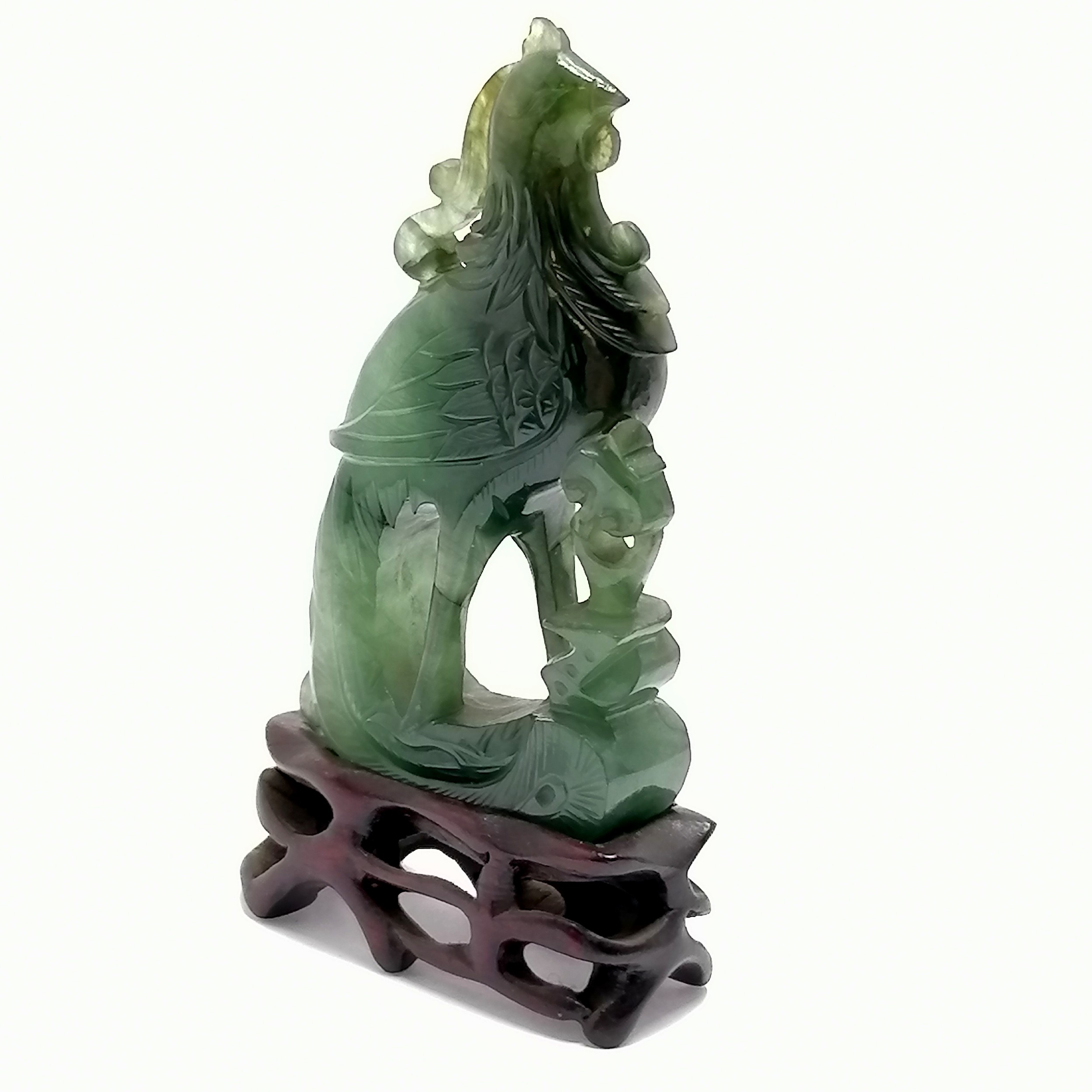 Oriental hand carved hardstone jade cockerel figure on wooden base - 9.5cm total height & no obvious - Image 3 of 3