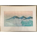 1991 signed (Philyº) etching of some mountains - frame 50cm x 70cm