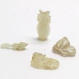 4 x miniature hand carved jade pendants inc chicken, squirrel (2.5cm) etc