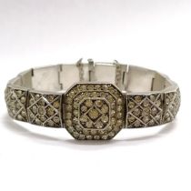 Art Deco sterling silver white paste set bracelet - 27g total weight