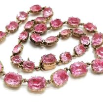 Antique Georgian unmarked gold mounted pink paste necklace - 37.5cm long & 29g total weight ~ slight