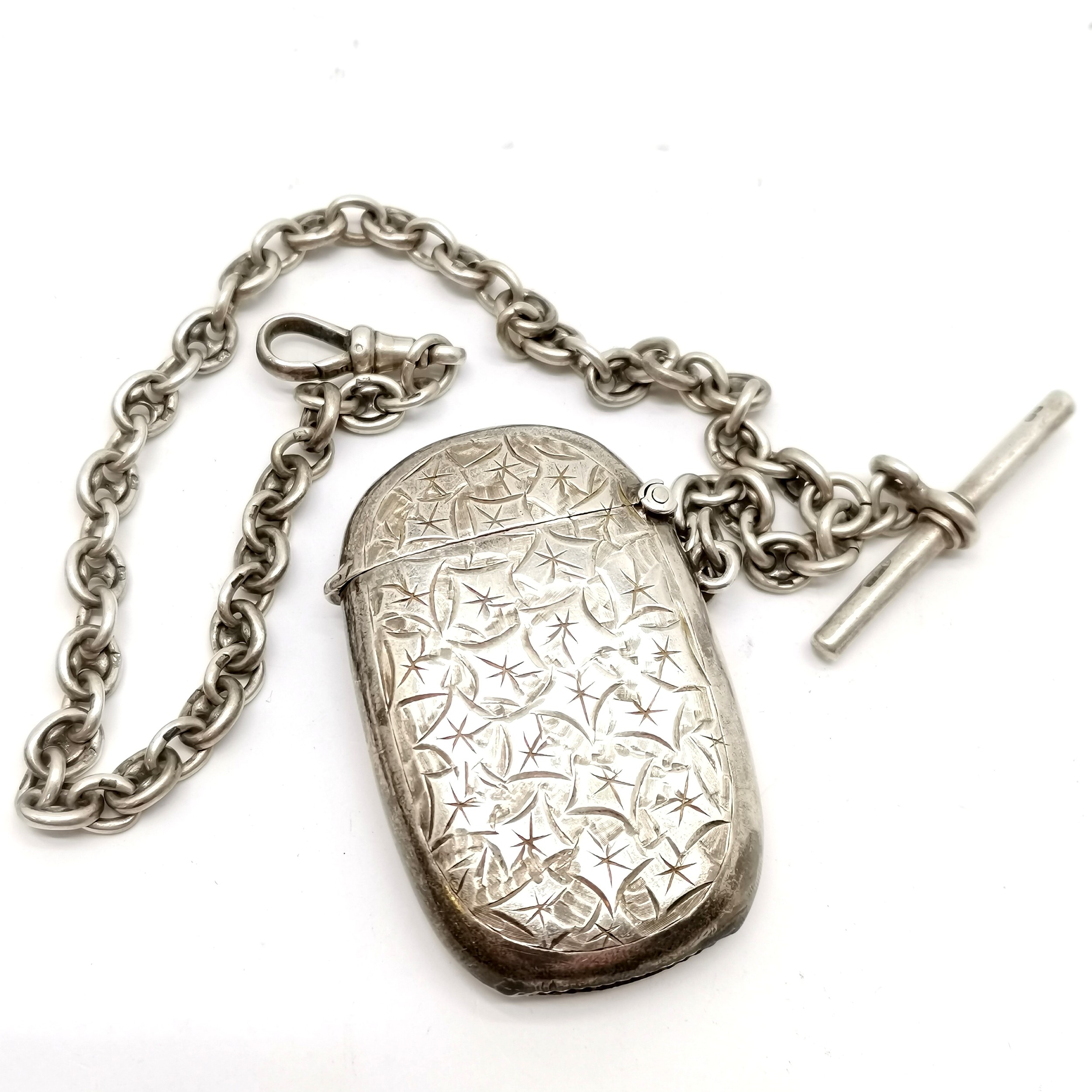 1907 Silver vesta case by Smith & Bartlam on a silver albert chain by HW with each link individually - Image 5 of 5