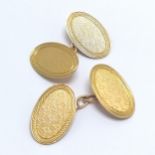 9ct hallmarked gold pair of cufflinks with engine turned decoration - 4.2g with no obvious damage