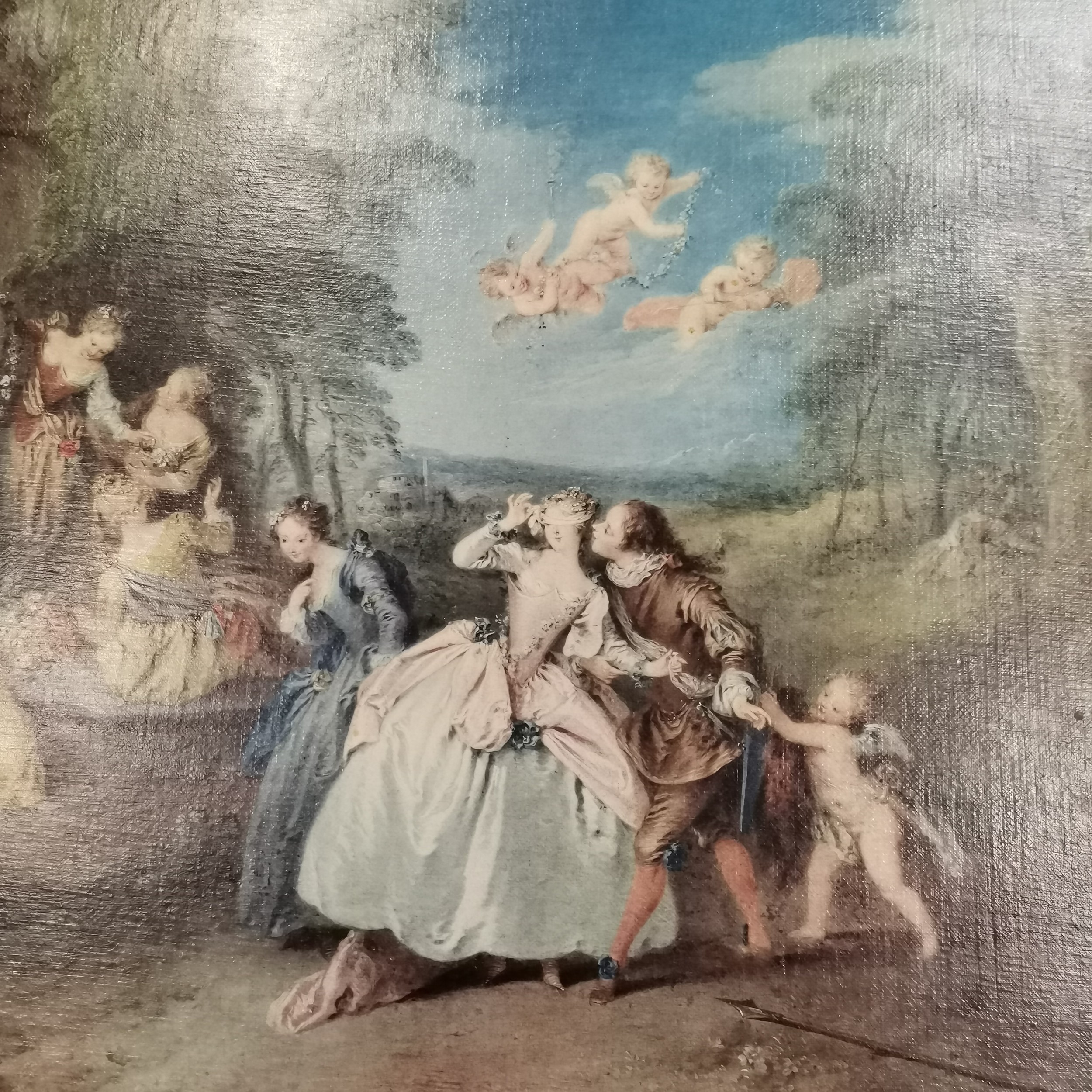 Gilt framed print of a Classical garden scene with cherubs, good overall condition, 75cm wide x 65cm - Image 2 of 2