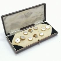 9ct gold cased set of mother of pearl & gilt metal buttons in original fitted box - total weight