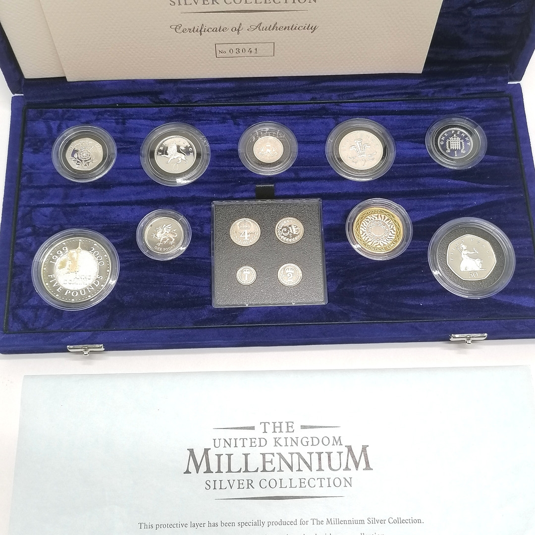 2000 UK Millennium Royal Mint cased set of silver proof coins inc Maundy set - 13 coins in total - Image 2 of 4