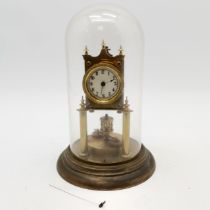 German vintage anniversary / torsion pendulum clock with original glass dome - 30cm high