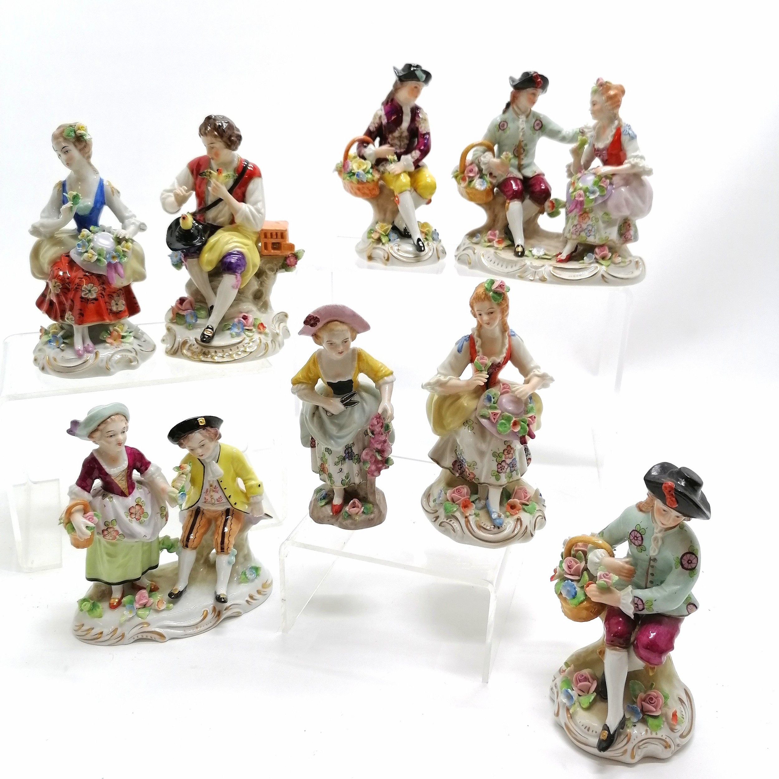 Sitzendorf 8 x porcelain classical figures - tallest 13cm & seated lady with small chip otherwise