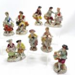 Sitzendorf 8 x porcelain classical figures - tallest 13cm & seated lady with small chip otherwise